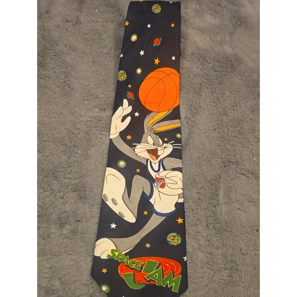 Vintage 1996 Space Jam‎ Silk Tie Bugs Bunny Basketball Navy Blue Warner Bros